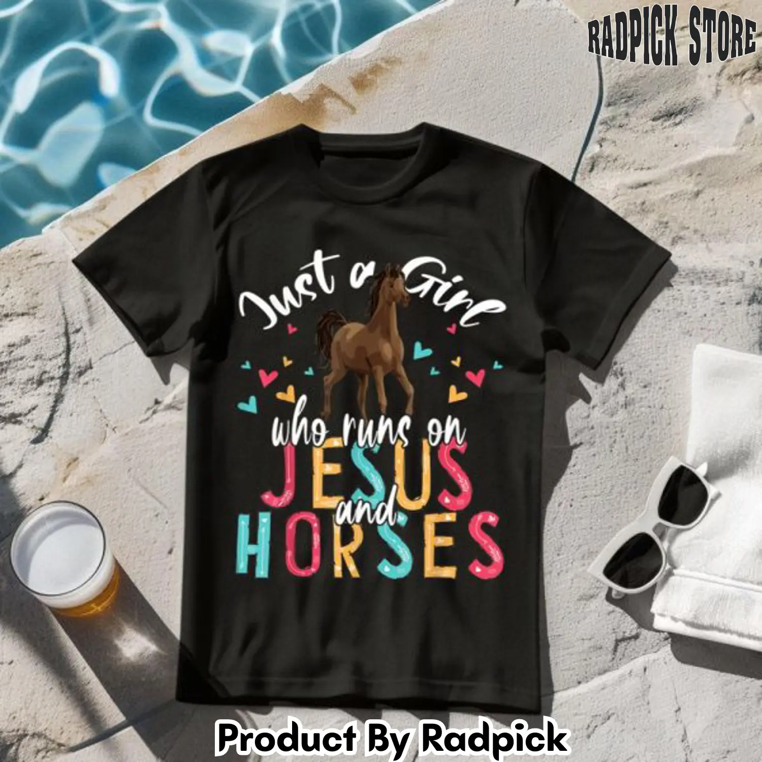 Just a girl who runs on jesus and horses farmer tshirt rp2630619